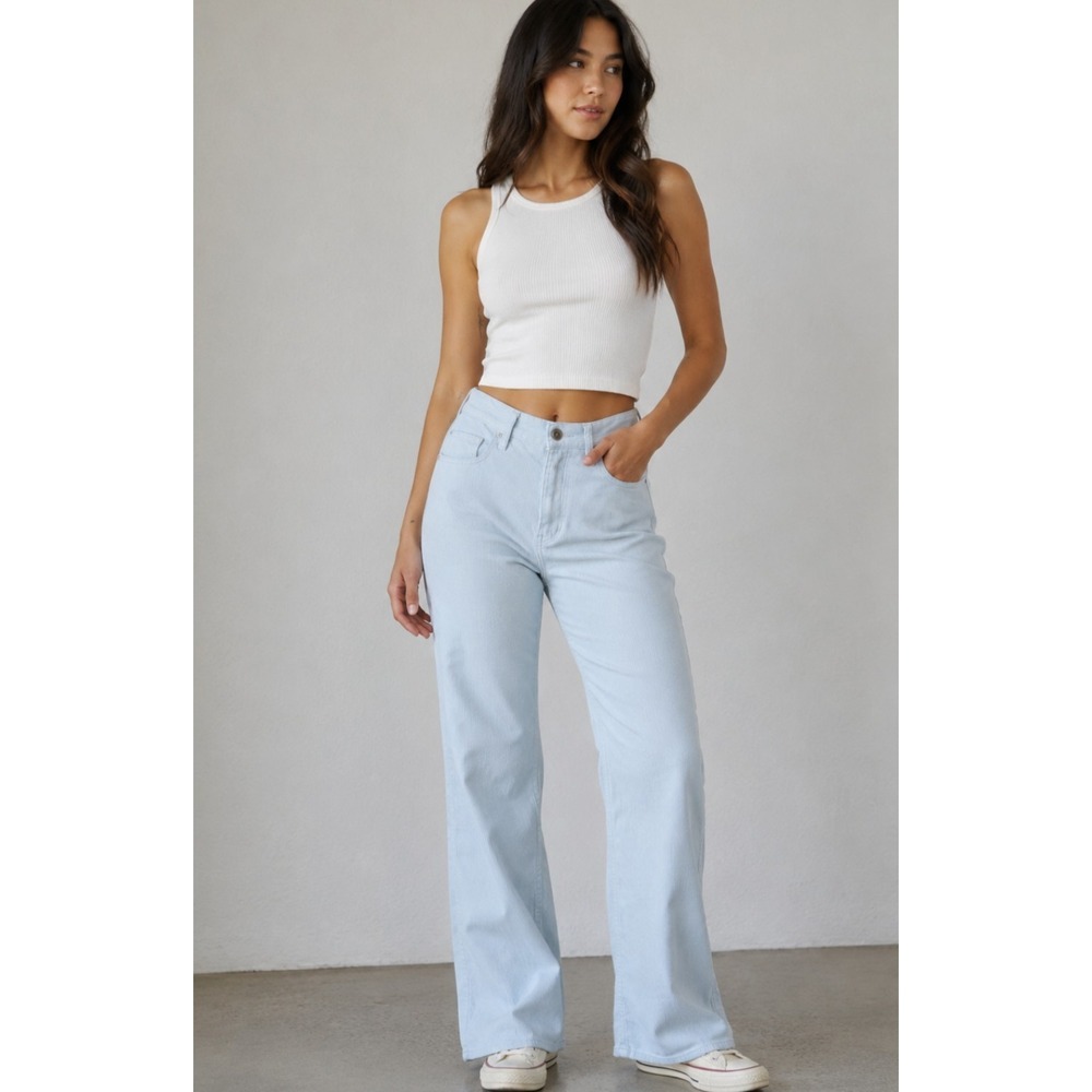 Pacsun High Rise Bootcut Jeans Womens 26 Light Blue Corduroy Pants 100% Cotton
